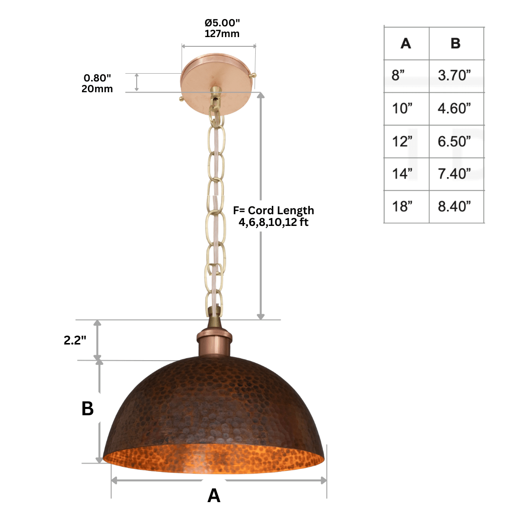 Textured Antique Copper Dome Pendant