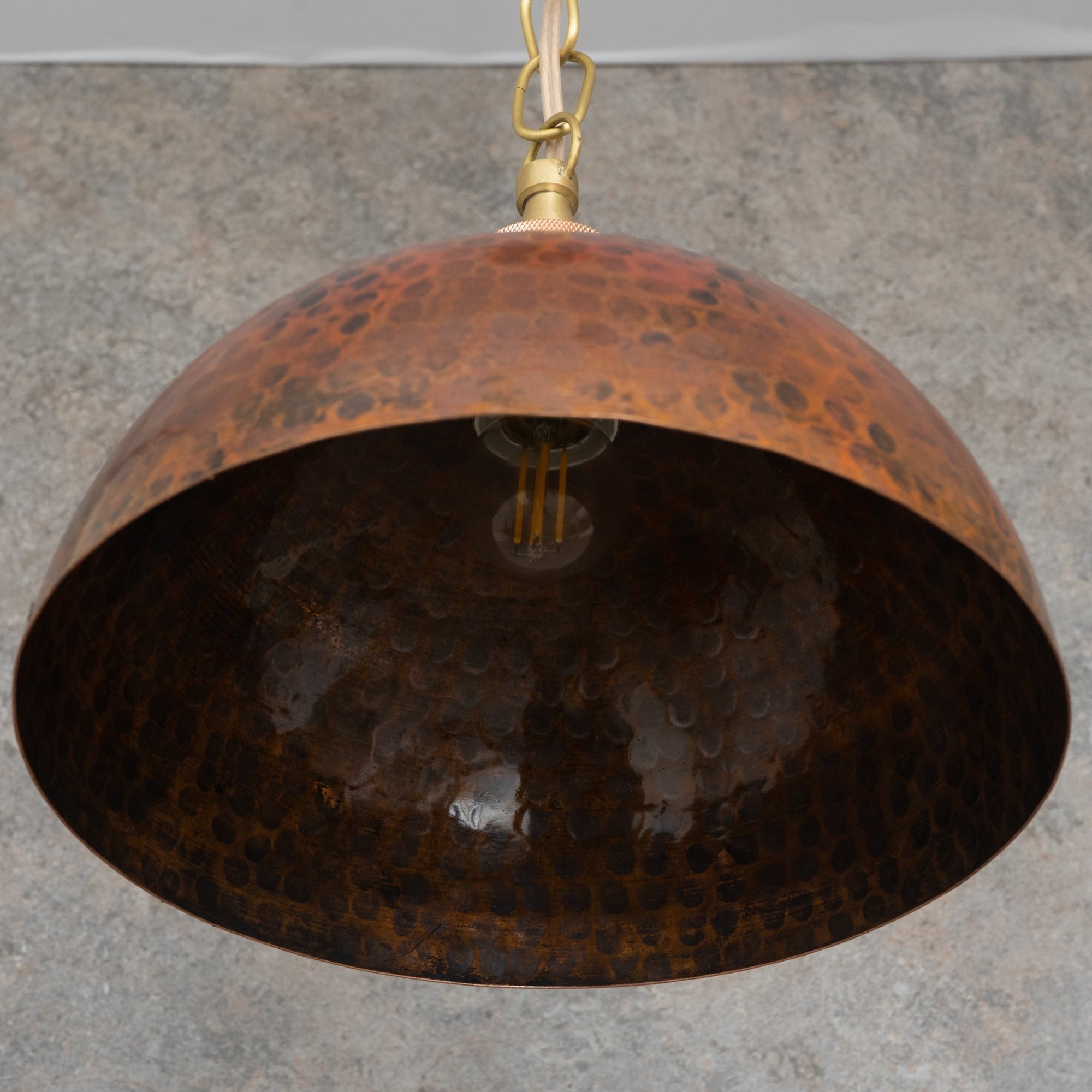 Copper Smooth Hammered Dome Pendant Light