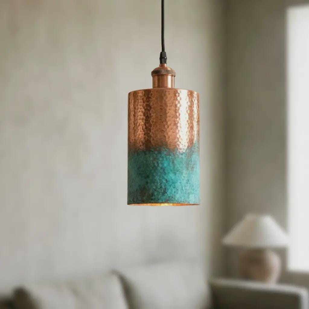 Patina Copper Cylinder Pendant Light